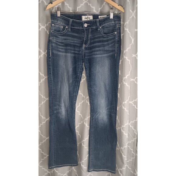 Daytrip 29 Long Virgo Bootcut Denim Medium Wash Boho Biker Embellished Jeans - Picture 1 of 6